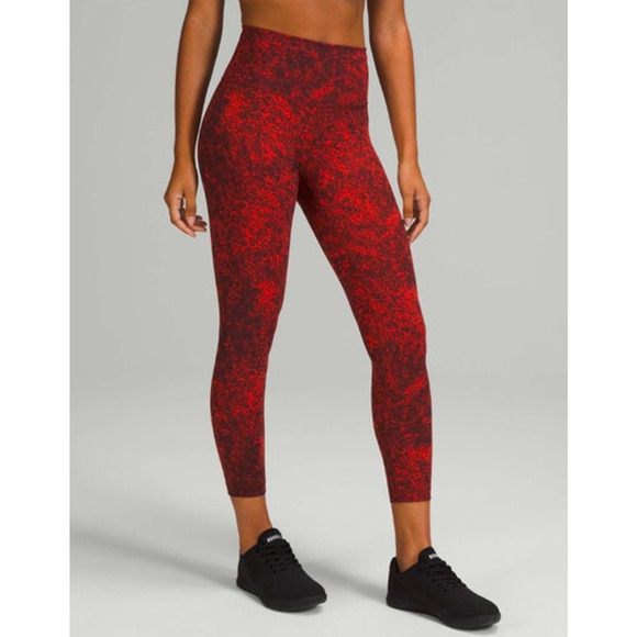 Lululemon Wunder Train High Rise Tight 23" Denim Wash Print Autumn Red Black 4 - Picture 9 of 10
